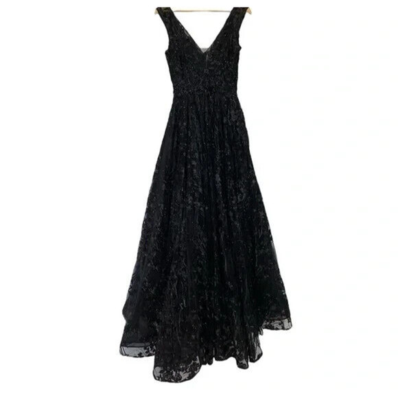 Mac Duggal 20131‎ Black Floral Embroidered Illusion V Neck Ball Gown 4 NEW - Picture 5 of 6